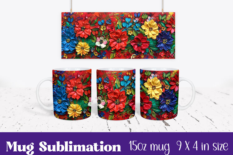 Floral Mug Wrap Sublimation, Flowers Pattern example image 1