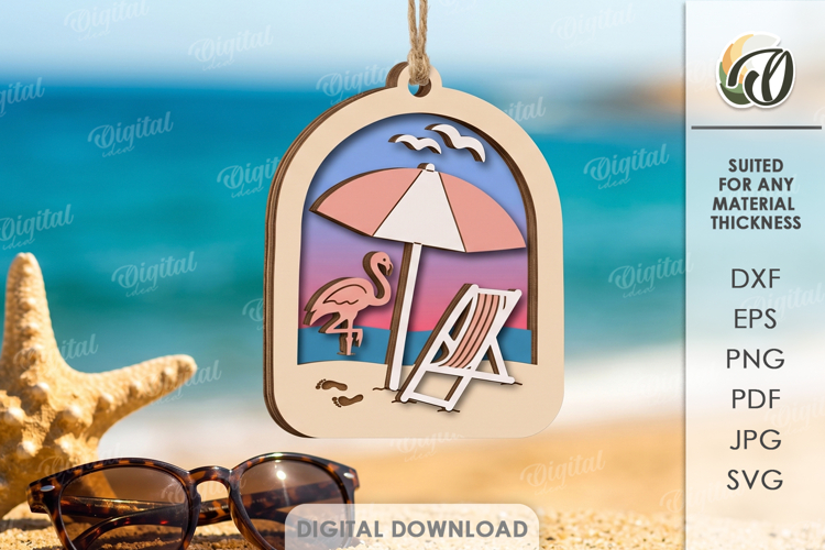 3D Summer Ornament Laser Cut. Wall Hanger SVG