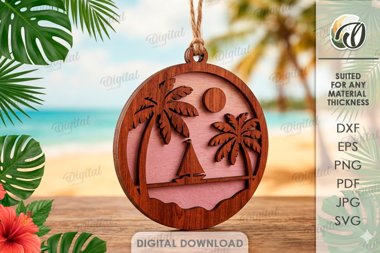 3D Summer Ornament Laser Cut. Hanging Ornament SVG example image 1