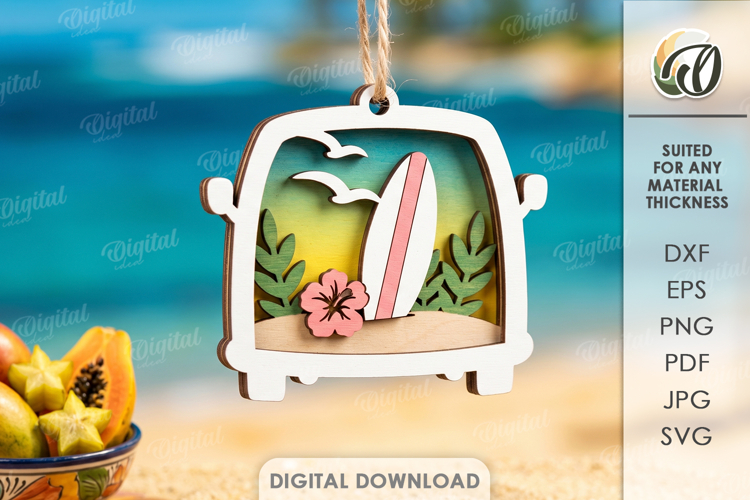 3D Summer Ornament Laser Cut. Wall Hanger SVG
