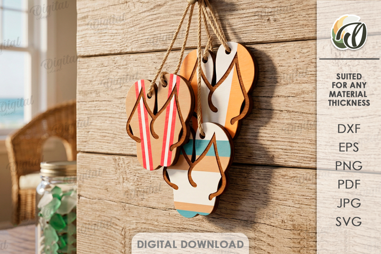 Summer Ornaments Laser Cut. Hanging Ornament. Flip Flops SVG
