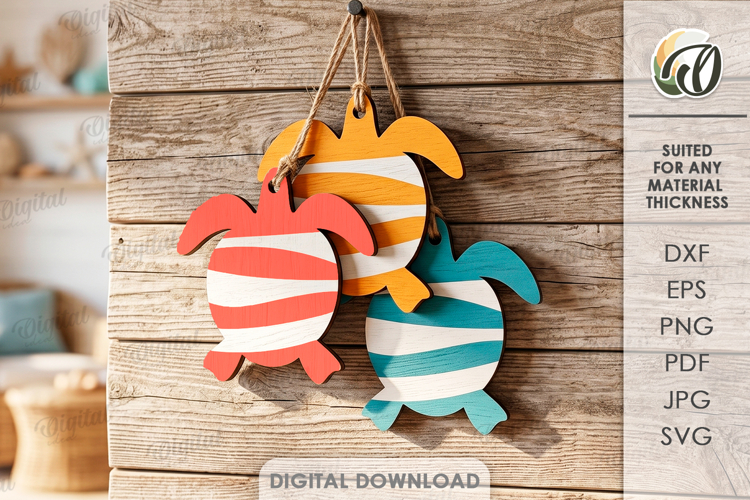 Summer Ornaments Laser Cut. Hanging Ornament. Turtles SVG