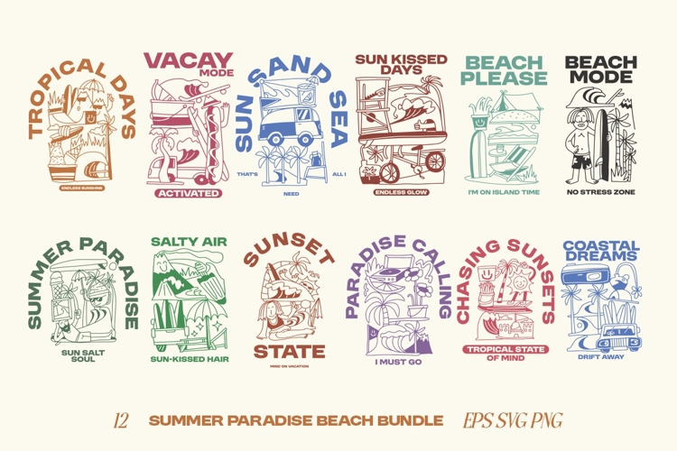 Vintage Summer Paradise Beach T shirt Designs Bundle