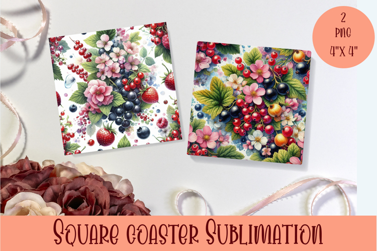 Summer fruits and berries square coaster SUBLIMATION