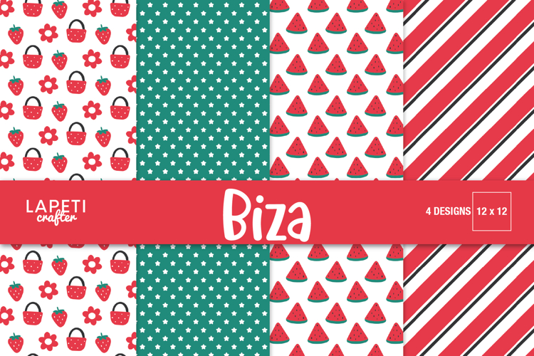 Summer Picnic Digital Paper, Watermelon Scrapbook Background