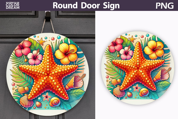Tropical Starfish Door Sign | Beach Summer Round Decor