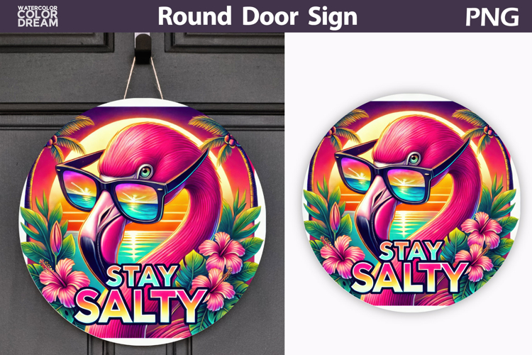 Stay Salty Flamingo Sign | Tropical Beach Round Decor