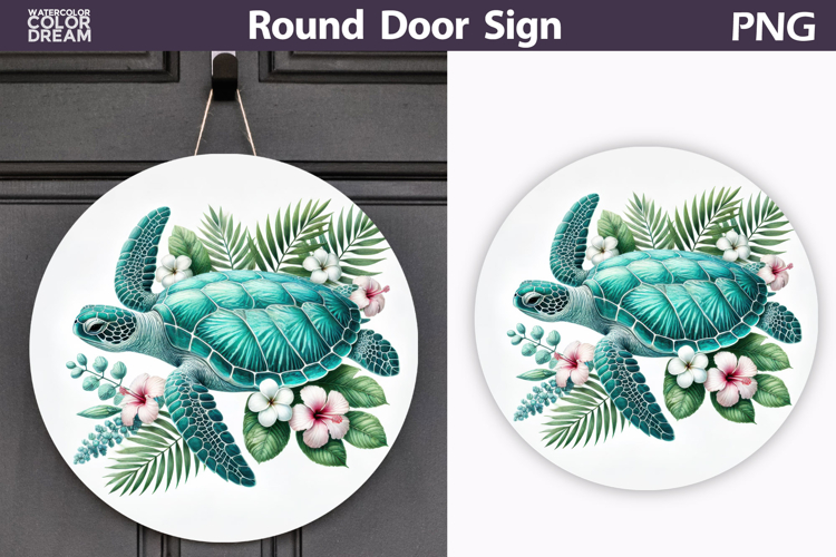 Sea Turtle Floral Sign | Tropical Beach Round Decor