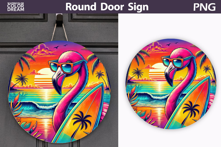 Flamingo Surf Door Sign | Tropical Beach Summer Decor
