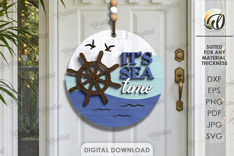 3D Summer Round Sign Laser Cut. Its sea time SVG