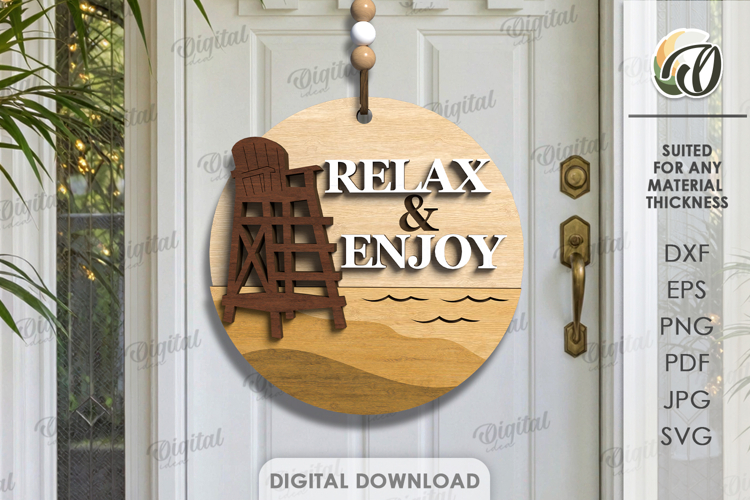 3D Summer Round Sign Laser Cut. Relax and enjoy SVG