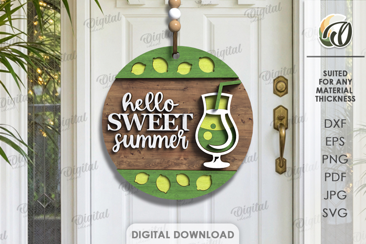3D Summer Round Sign Laser Cut. Hello sweet summer SVG