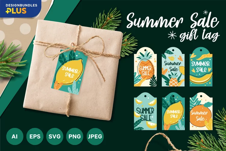 Summer Sale with Various Fruit, Colorful Tags Set