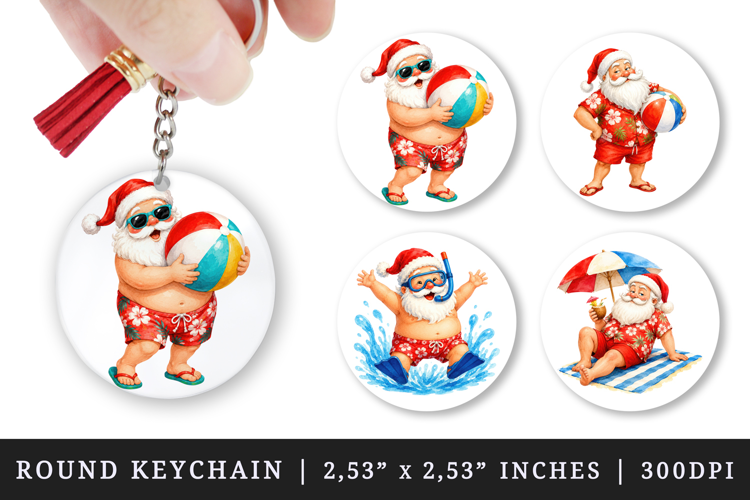 Summer Santa round keychain pintable sublimation design png