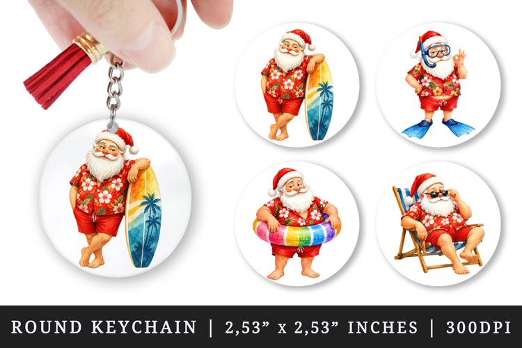 Summer Santa round keychain pintable sublimation design png