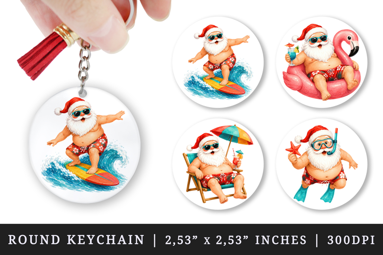 Summer Santa round keychain pintable sublimation design png