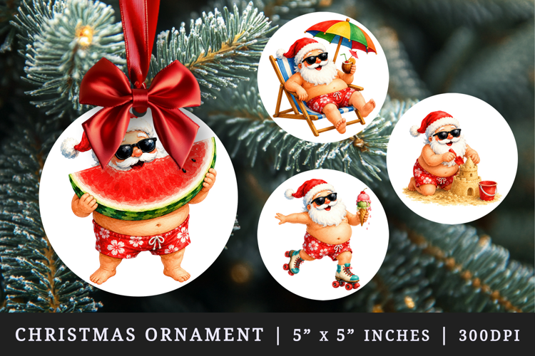 Summer Santa round ornaments sublimation design