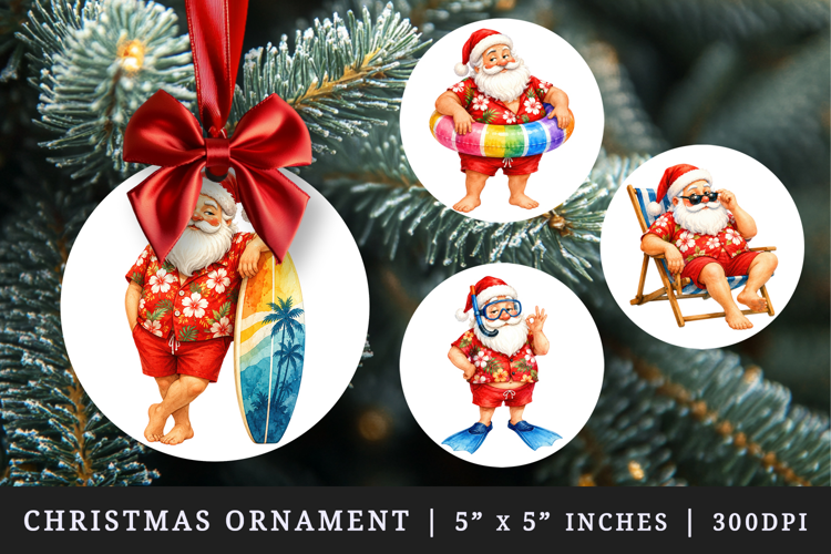 Summer Santa round ornaments sublimation design