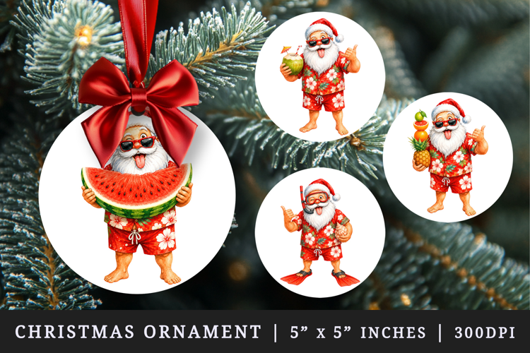 Summer Santa round ornaments sublimation design