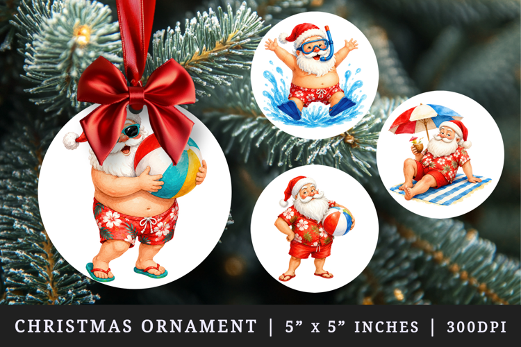 Summer Santa round ornaments sublimation design
