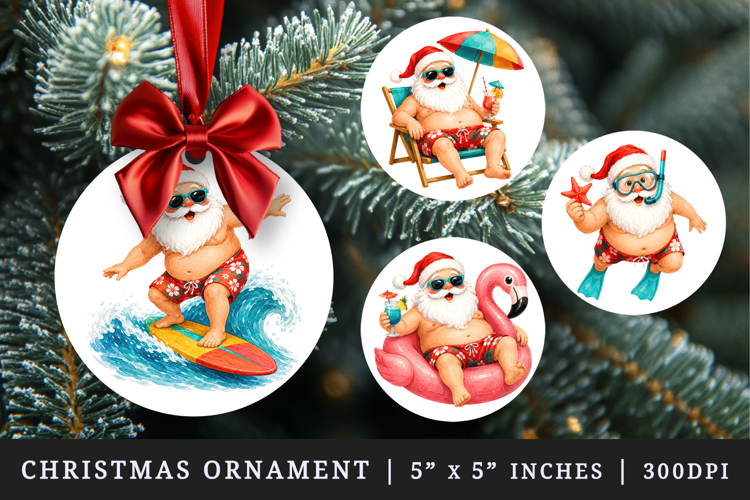 Summer Santa round ornaments sublimation design