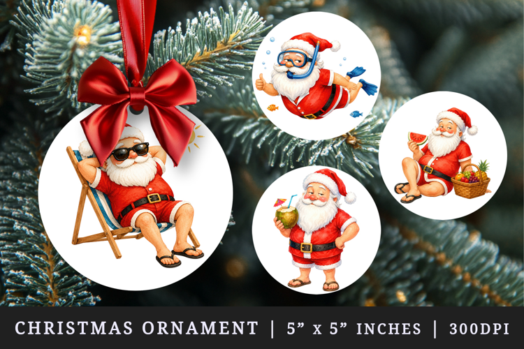 Summer Santa round ornaments sublimation design