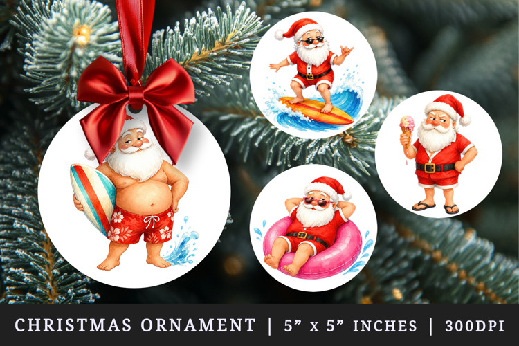Summer Santa round ornaments sublimation design