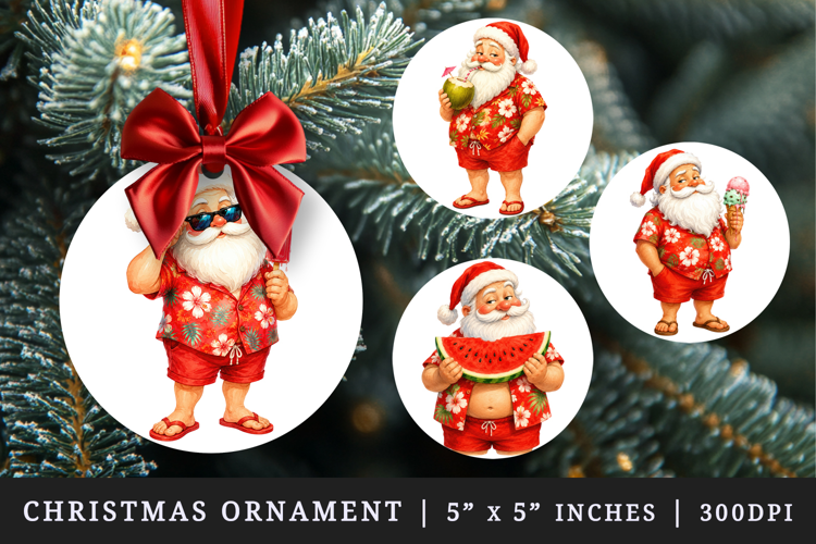 Summer Santa round ornaments sublimation design