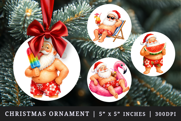 Summer Santa round ornaments sublimation design