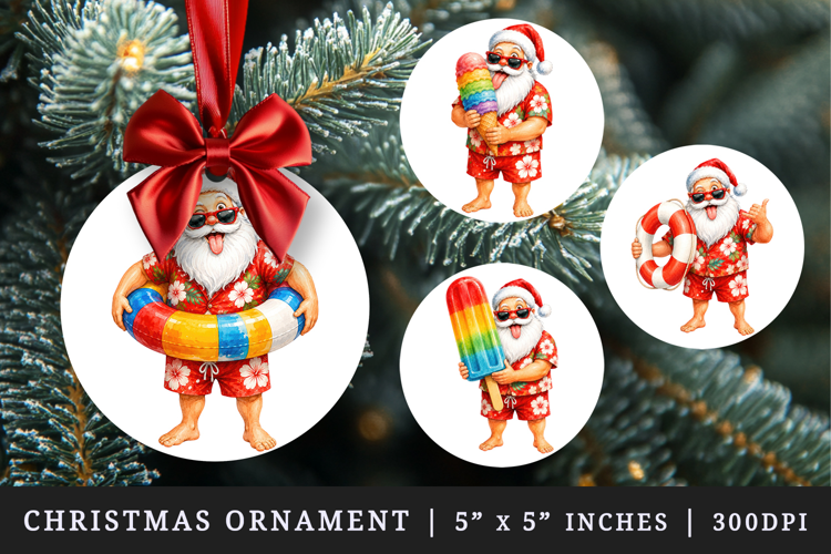 Summer Santa round ornaments sublimation design