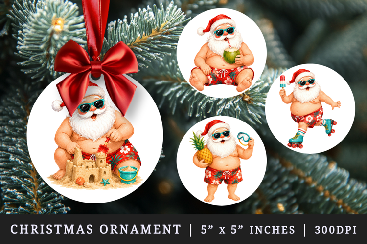 Summer Santa round ornaments sublimation design