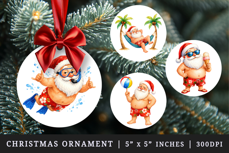 Summer Santa round ornaments sublimation design