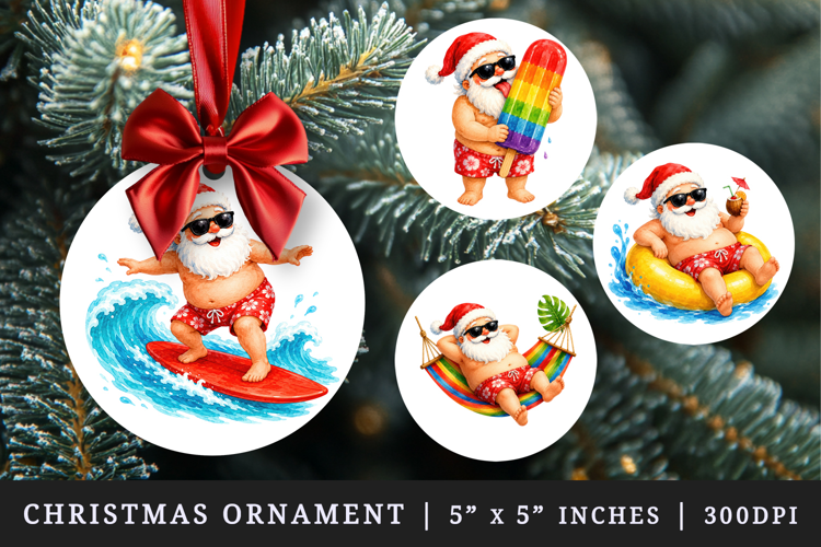 Summer Santa round ornaments sublimation design