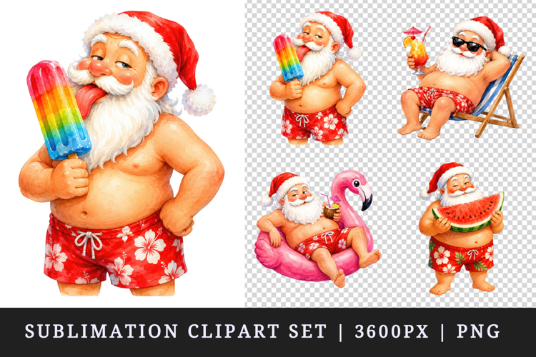 Summer Santa clipart printable sublimation design png