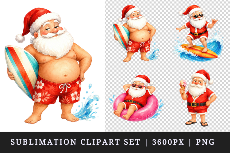 Summer Santa clipart printable sublimation design png