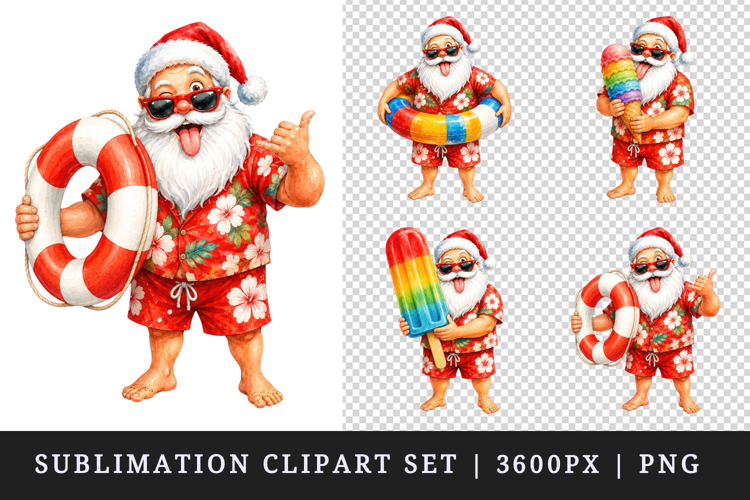 Summer Santa clipart printable sublimation design png