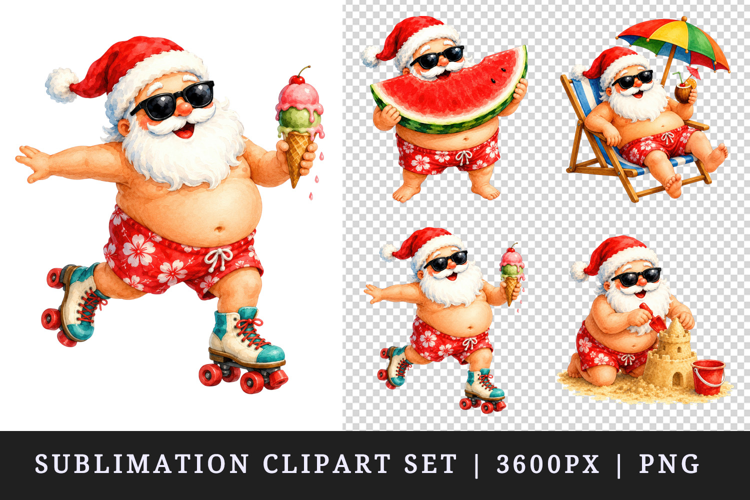 Summer Santa clipart printable sublimation design png