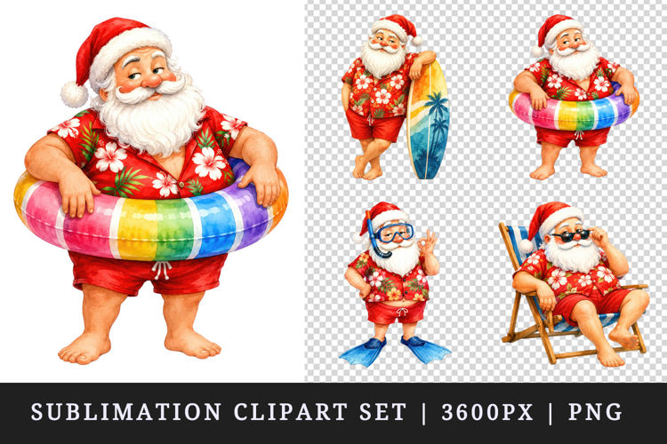 Summer Santa clipart printable sublimation design png