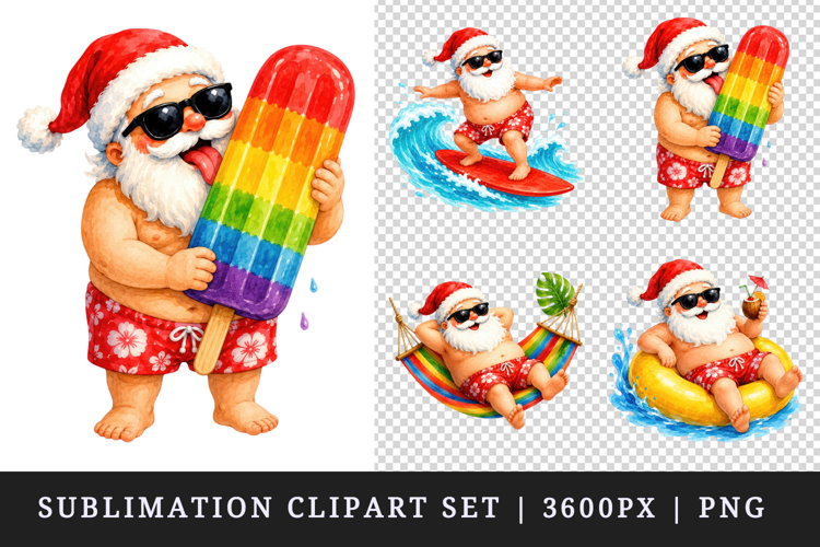 Summer Santa clipart printable sublimation design png