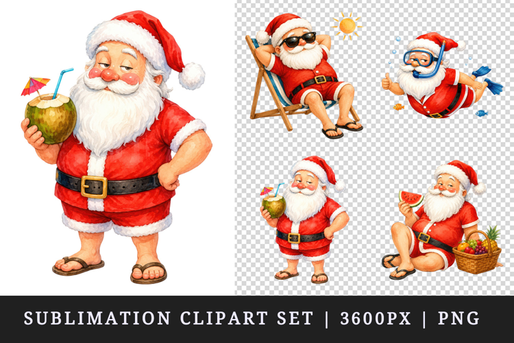 Summer Santa clipart printable sublimation design png
