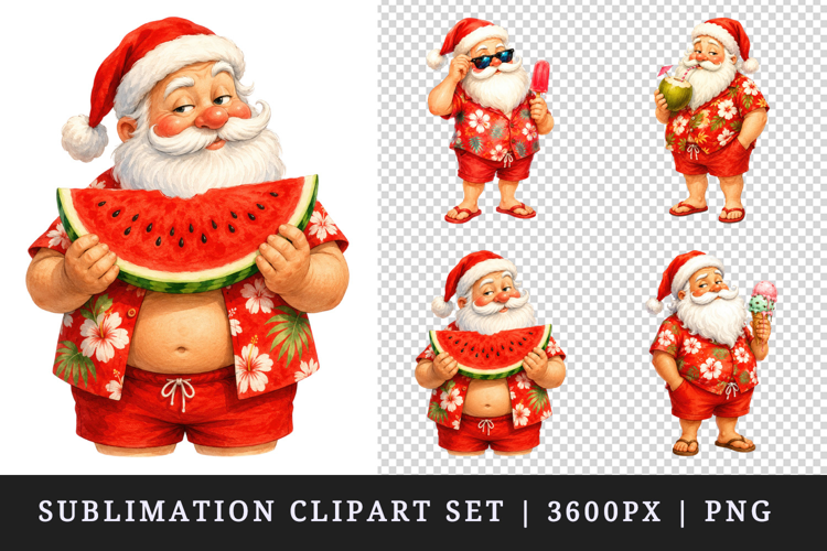 Summer Santa clipart printable sublimation design png