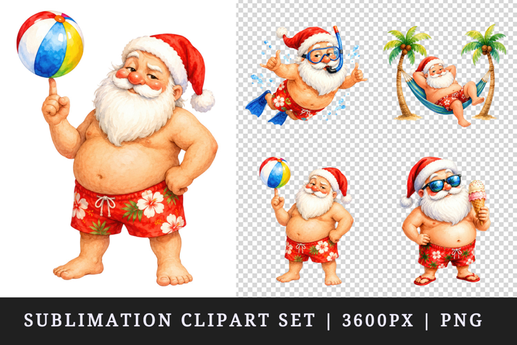 Summer Santa clipart printable sublimation design png