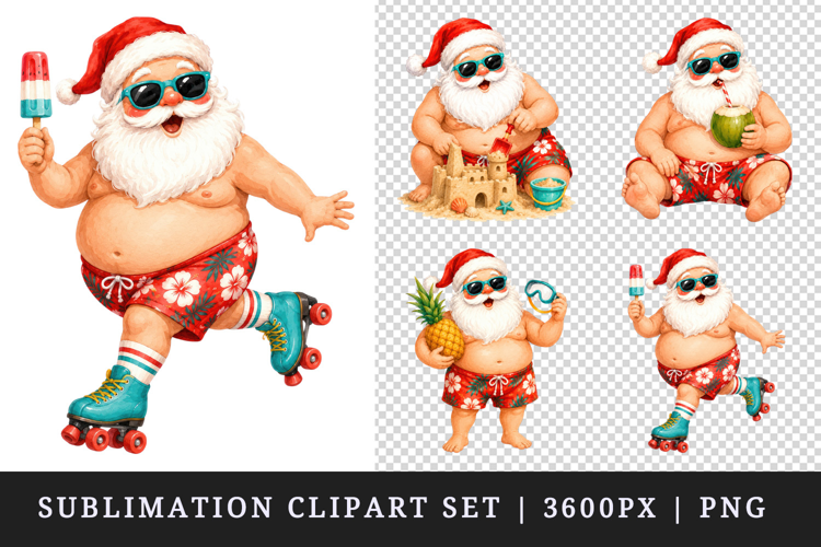 Summer Santa clipart printable sublimation design png