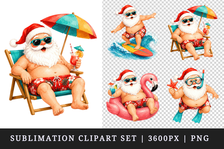 Summer Santa clipart printable sublimation design png