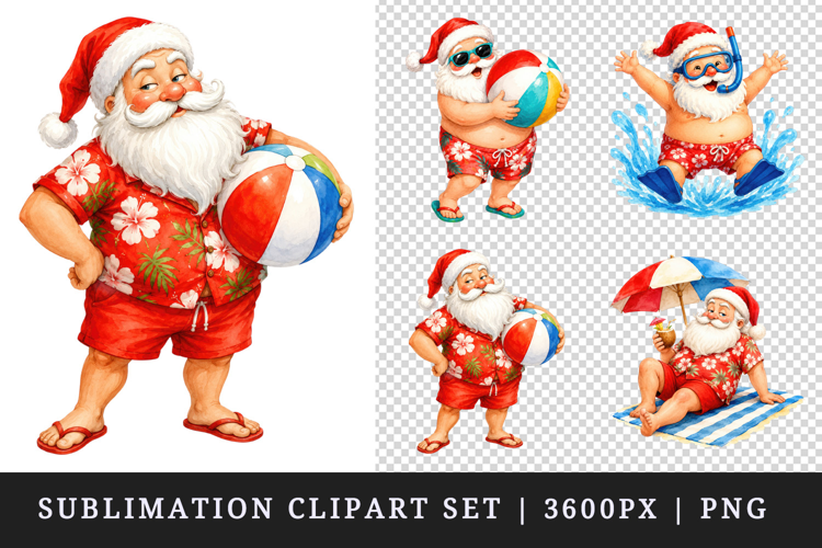Summer Santa clipart printable sublimation design png