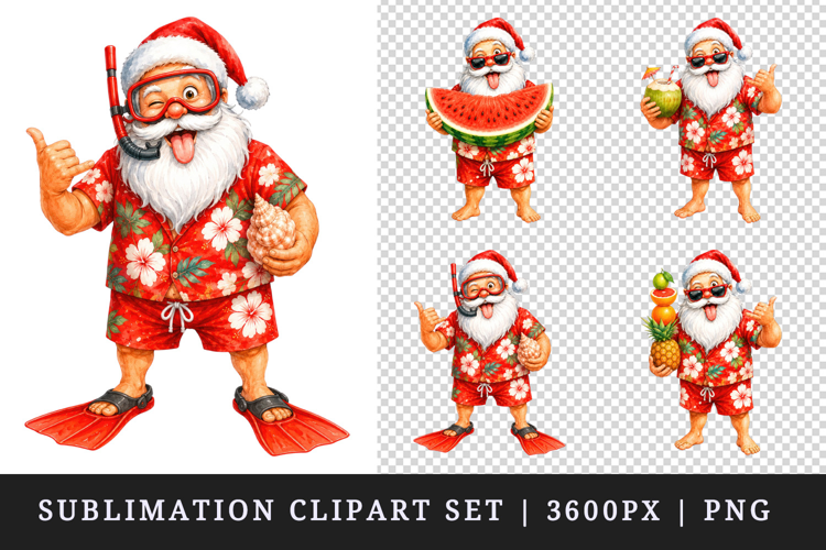 Summer Santa clipart printable sublimation design png