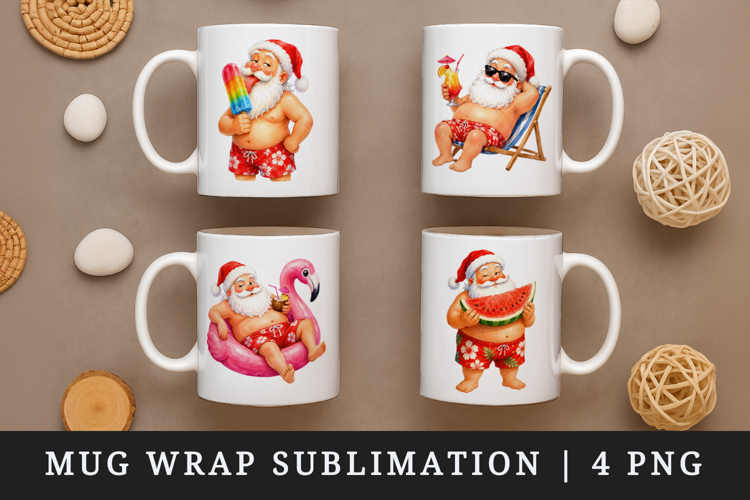 Summer Santa mug wrap printable sublimation design