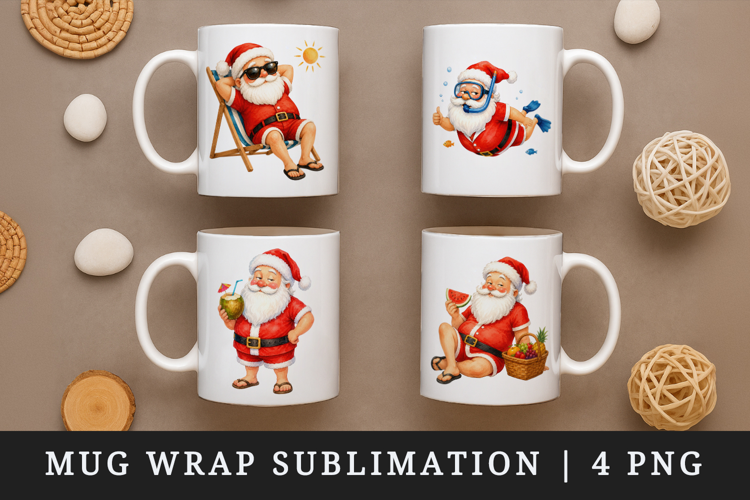 Summer Santa mug wrap printable sublimation design