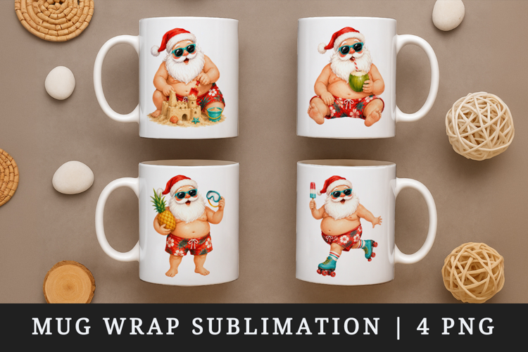 Summer Santa mug wrap printable sublimation design