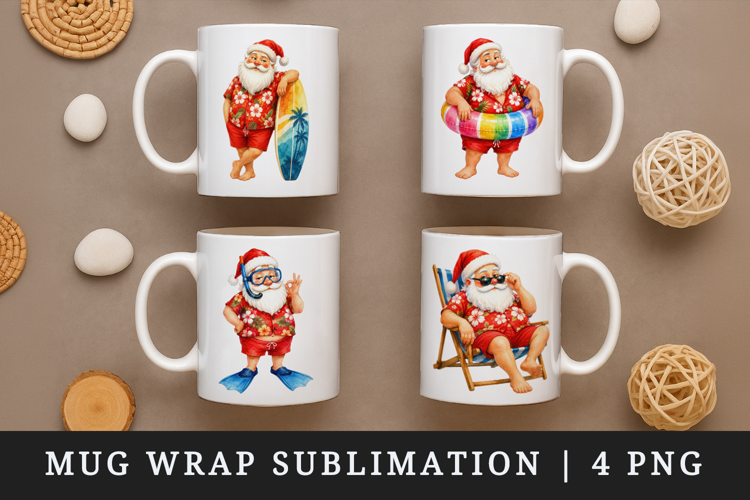 Summer Santa mug wrap printable sublimation design